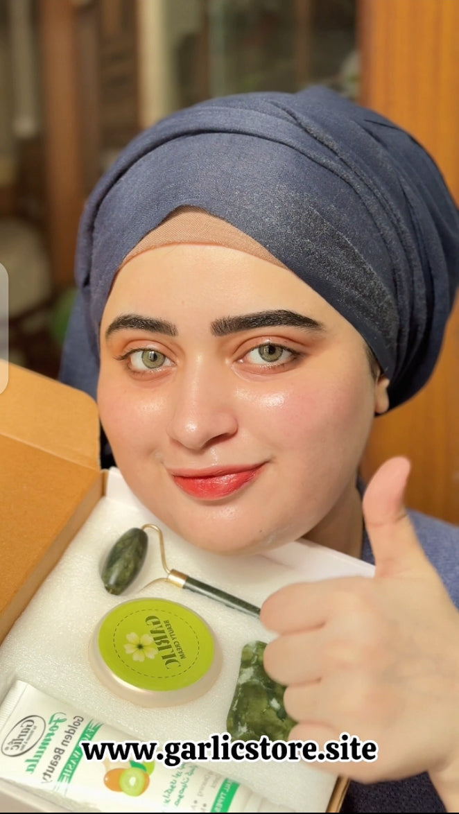 🌿 Garlic Golden Glow Combo – Formula Face Wash + Beauty Cream + Jade Roller And Gosha