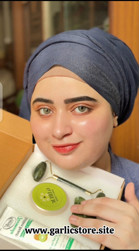 🌿 Garlic Golden Glow Combo – Formula Face Wash + Beauty Cream + Jade Roller And Gosha